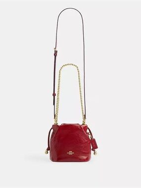 ❤️NWT❤️ COACH Faye Mini Drawstring Bucket Bag in Red patent leather